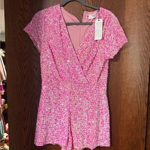 Southern Fried Chics Dolly collection Pink Sequin Romper size L